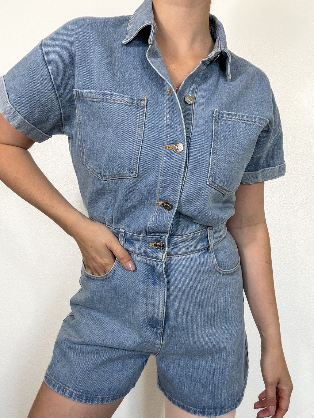 Lexi Button Down Denim Shirt Romper