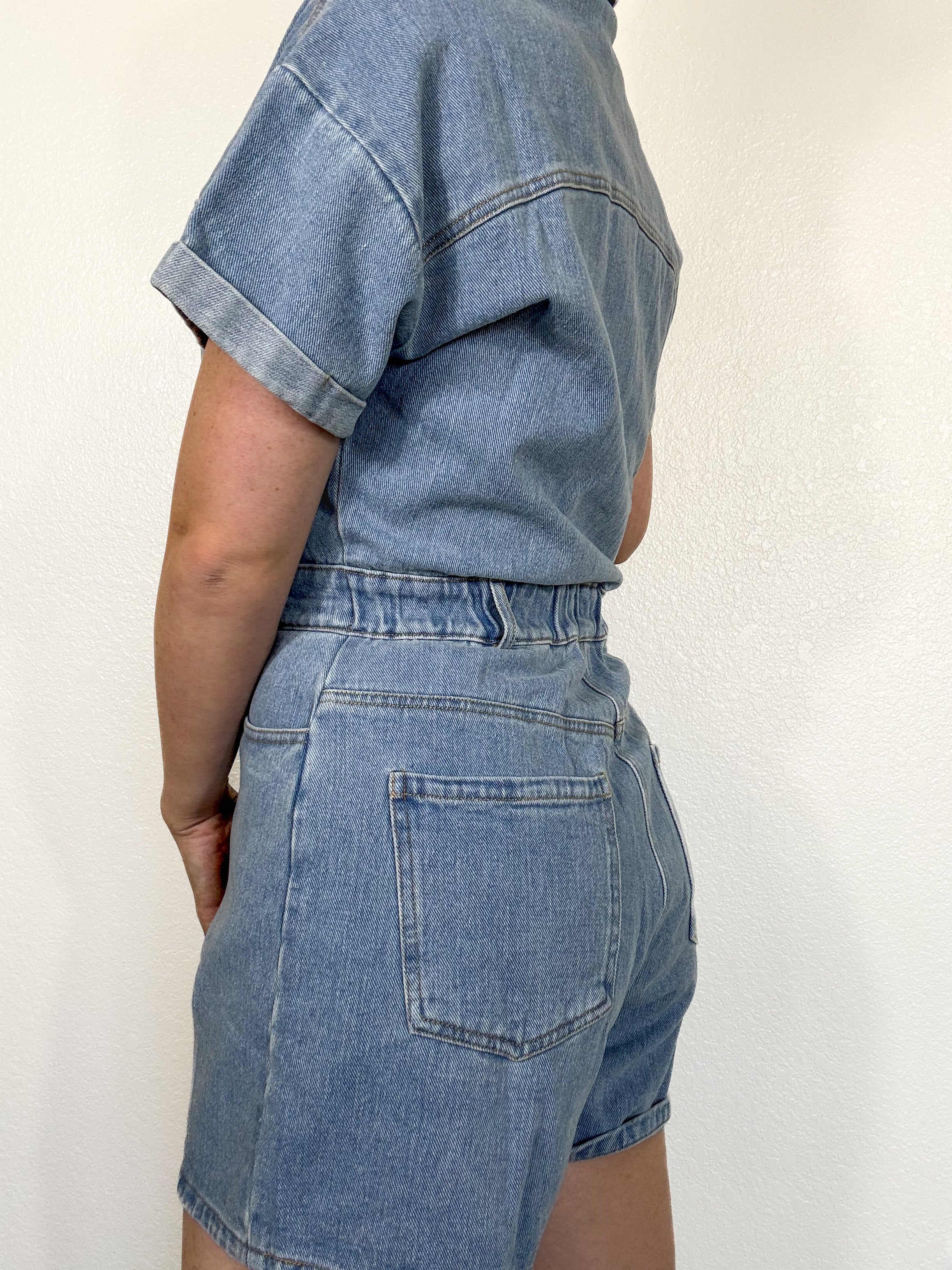Lexi Button Down Denim Shirt Romper