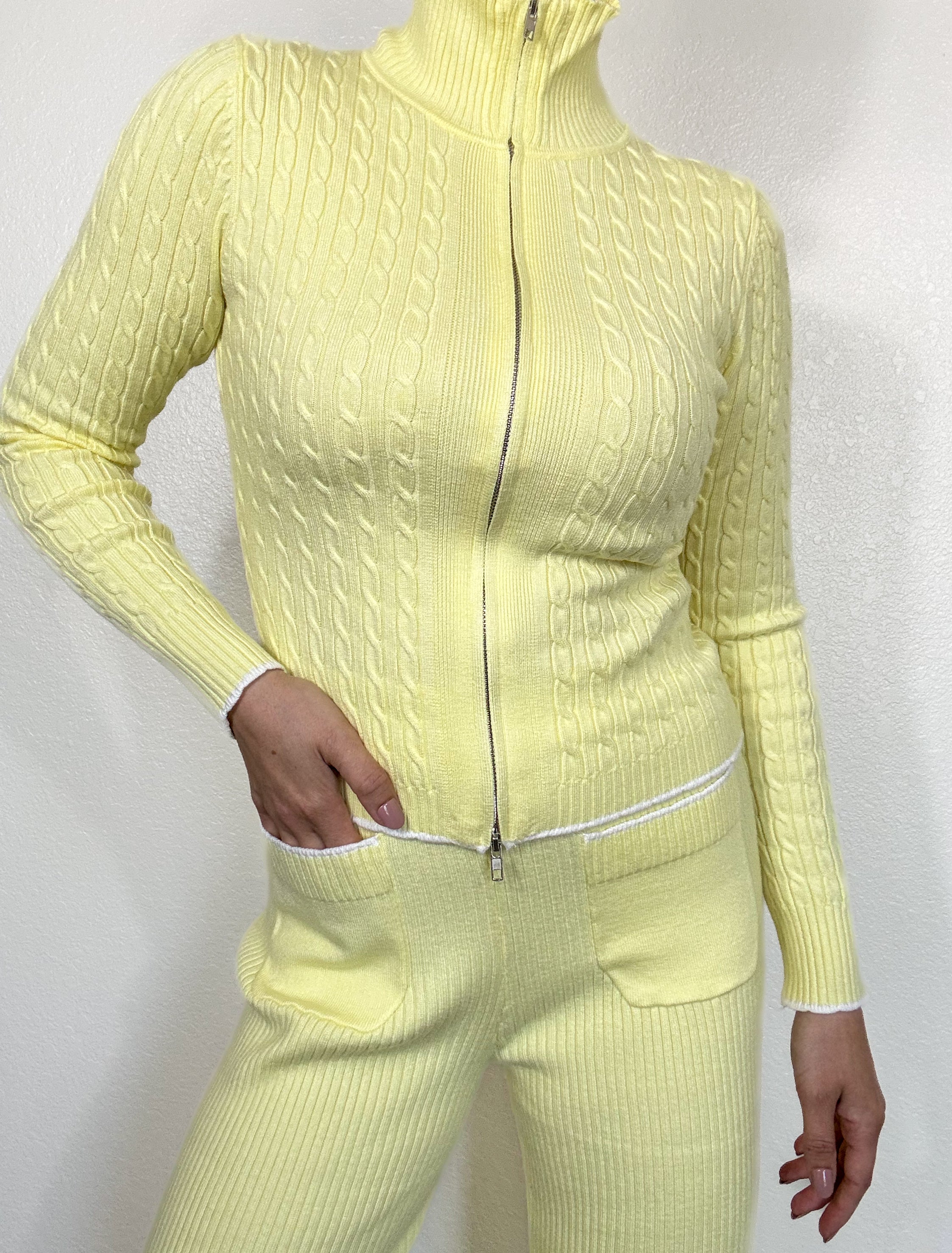 Sunny Yellow Knit Flared Leg Pants
