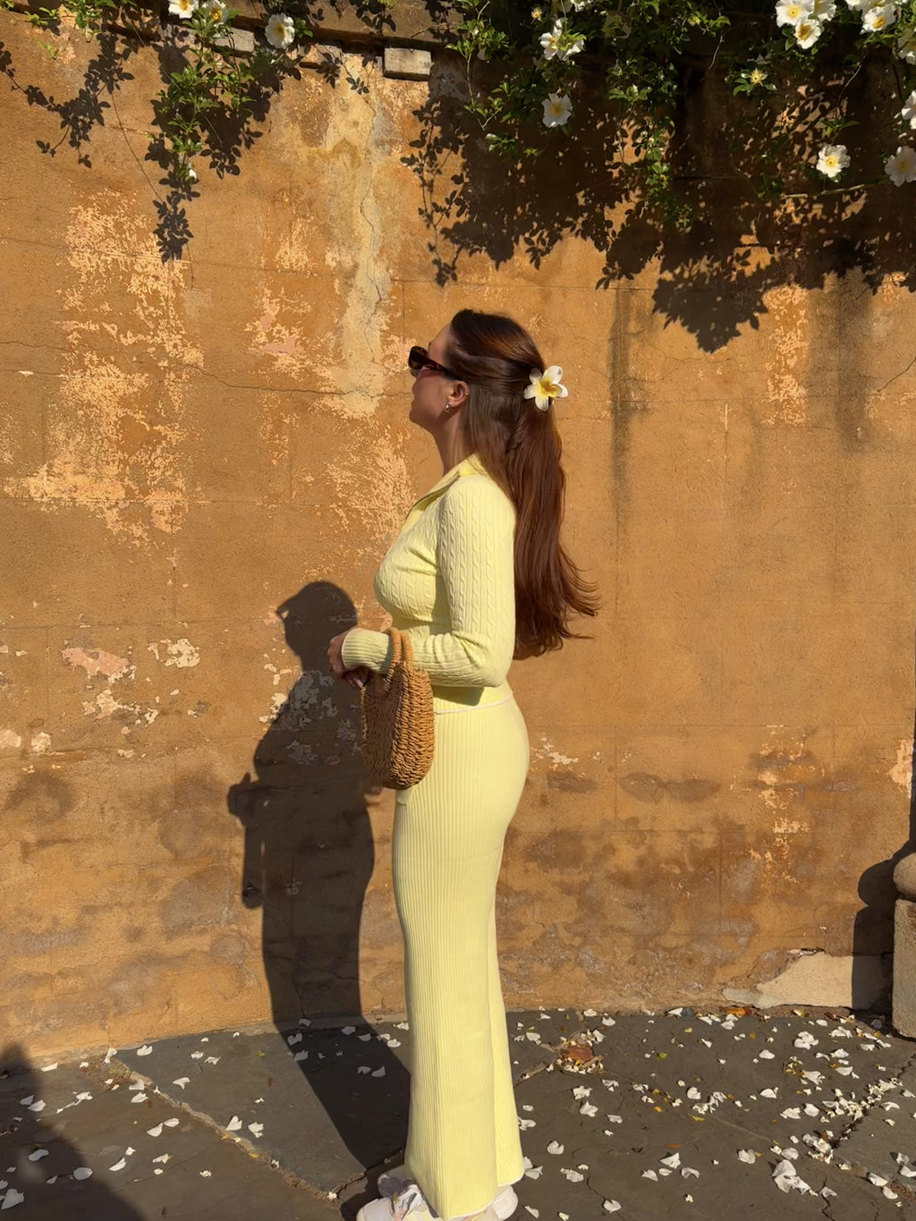 Sunny Yellow Knit Flared Leg Pants