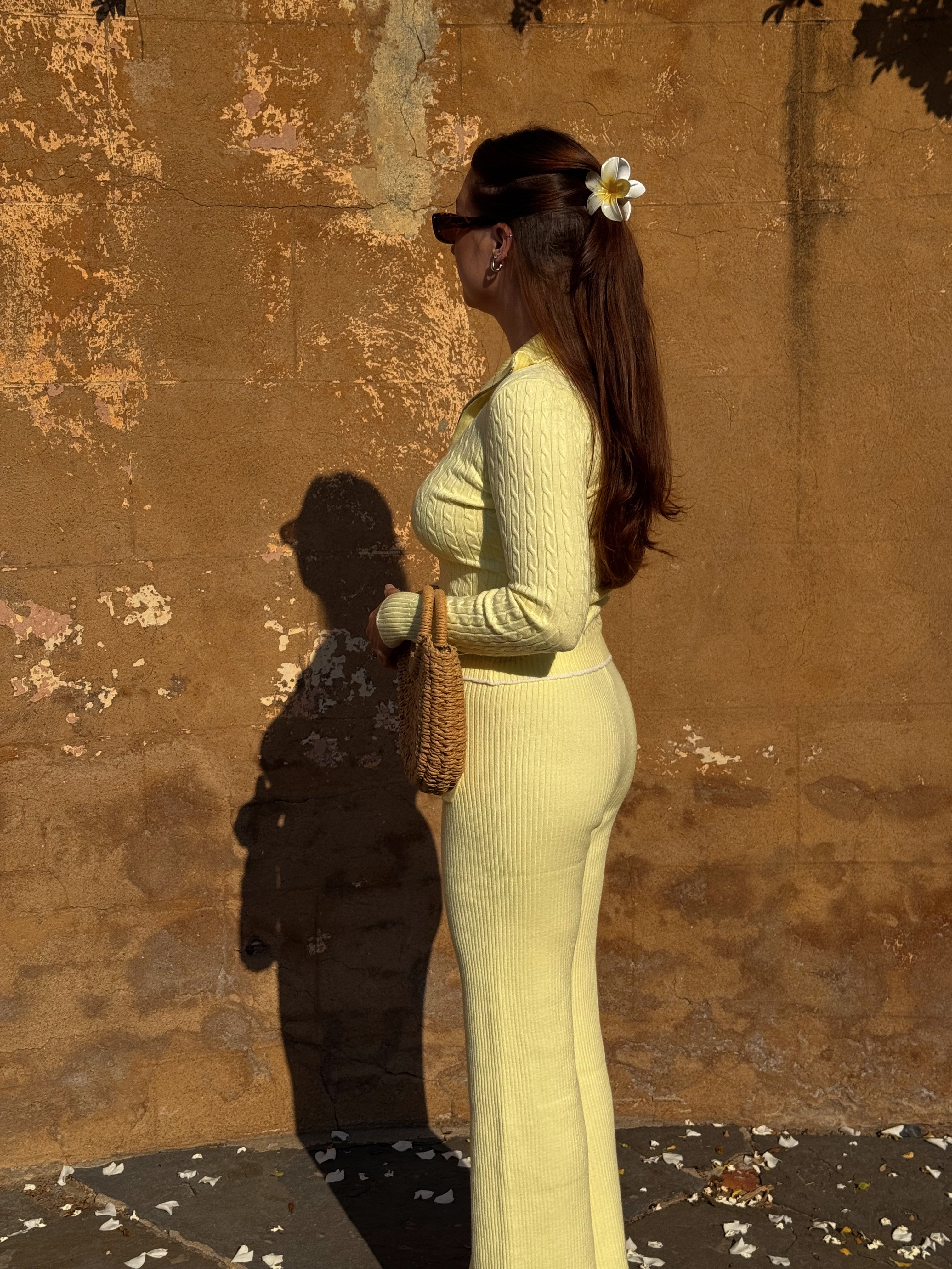 Sunny Yellow Knit Flared Leg Pants